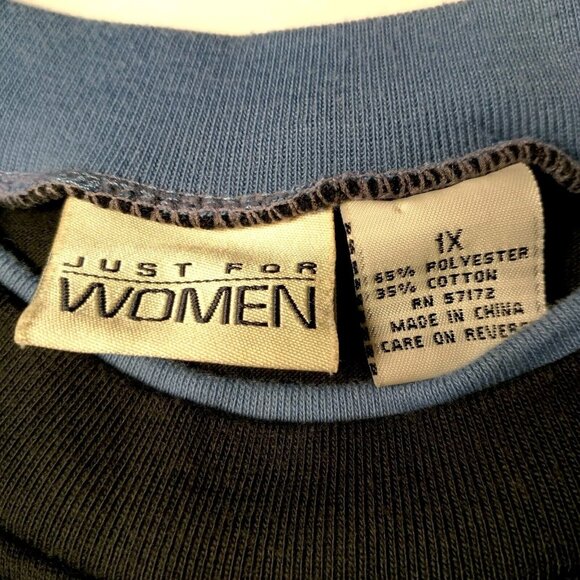 Just For Women T Shirt Plus Size 1X Vintage 1990s Retro Stripe Black Blue Crest - Picture 4 of 11